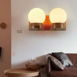 Nordic massief houten wandlamp, gezellige bolvormige wandlamp