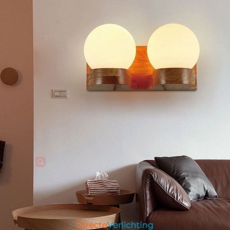 Nordic massief houten wandlamp, gezellige bolvormige wandlamp