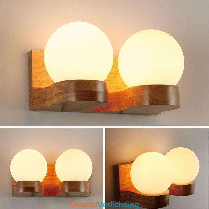 Nordic massief houten wandlamp, gezellige bolvormige wandlamp