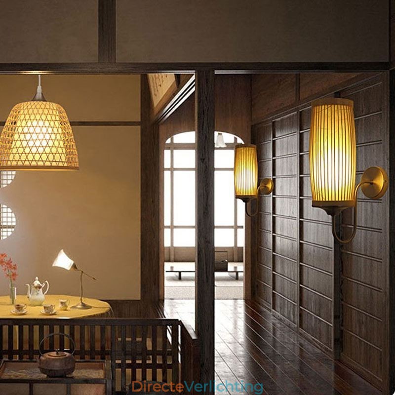 Taille Drum Design Wandlamp Creatieve Bamboe Wandlamp Nachtkastje Trappen Landelijke Verlichting