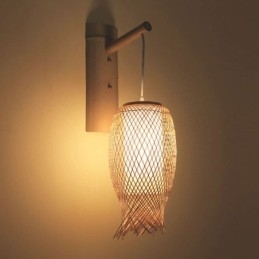 Neerwaartse Bamboe Wandlamp Landelijke Ronde Wandlamp Nachtkastje Theehuis Creatieve Verlichting