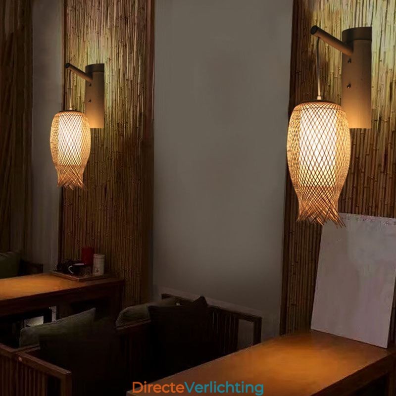Neerwaartse Bamboe Wandlamp Landelijke Ronde Wandlamp Nachtkastje Theehuis Creatieve Verlichting