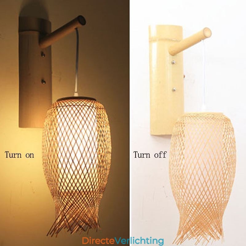 Neerwaartse Bamboe Wandlamp Landelijke Ronde Wandlamp Nachtkastje Theehuis Creatieve Verlichting