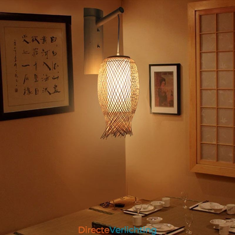 Neerwaartse Bamboe Wandlamp Landelijke Ronde Wandlamp Nachtkastje Theehuis Creatieve Verlichting
