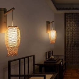 Neerwaartse Bamboe Wandlamp Landelijke Ronde Wandlamp Nachtkastje Theehuis Creatieve Verlichting