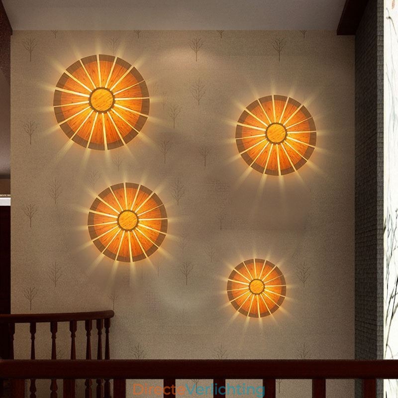 Ronde bloemenwandlamp Unieke bamboe wandlamp Creatieve decoratieve verlichting