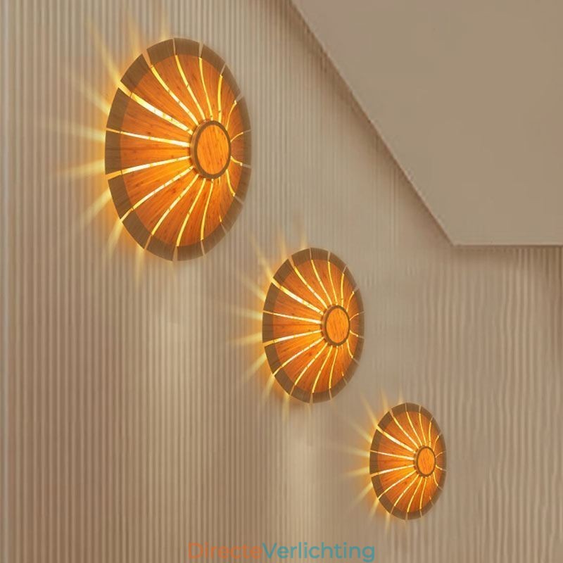 Ronde bloemenwandlamp Unieke bamboe wandlamp Creatieve decoratieve verlichting