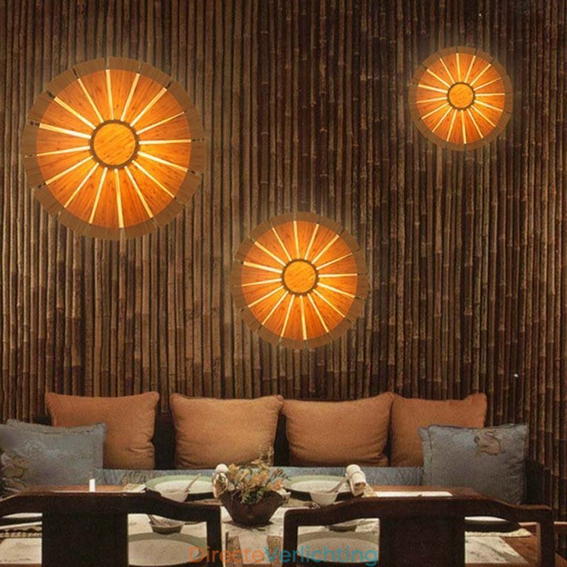Ronde bloemenwandlamp Unieke bamboe wandlamp Creatieve decoratieve verlichting