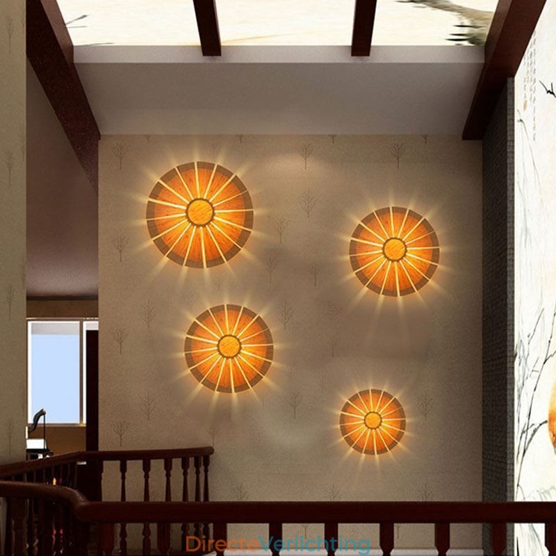 Ronde bloemenwandlamp Unieke bamboe wandlamp Creatieve decoratieve verlichting