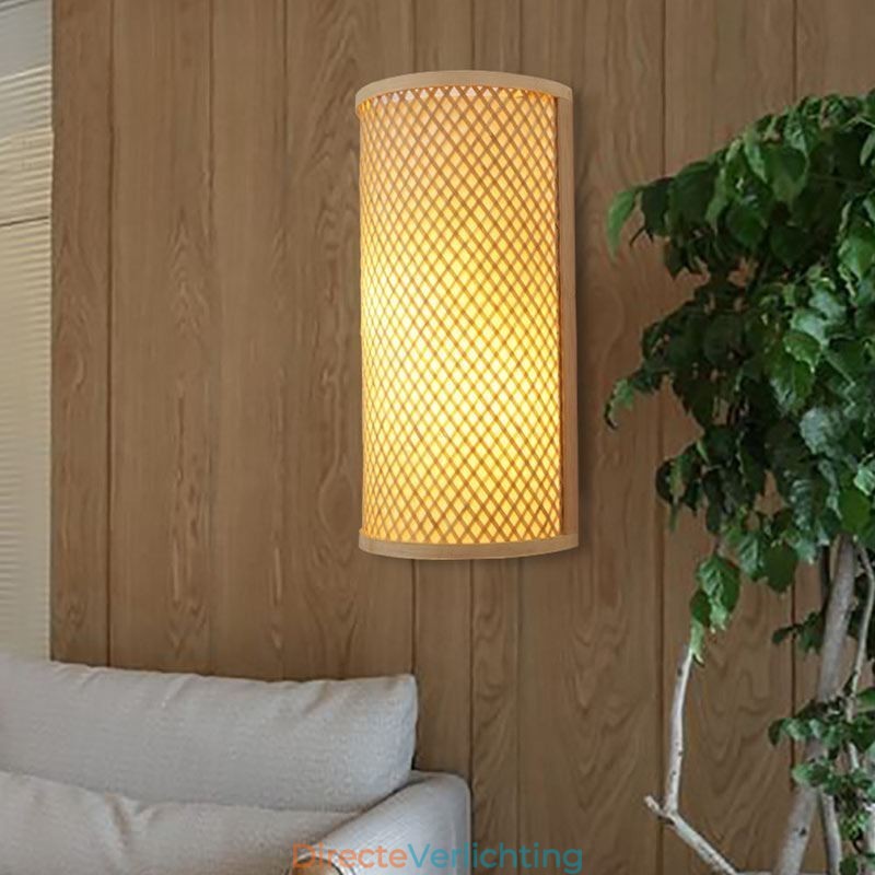 Halfcilindrische Bamboe Wandlamp Creatieve Nachtkastje Wandlamp Trappen Landelijke Verlichting