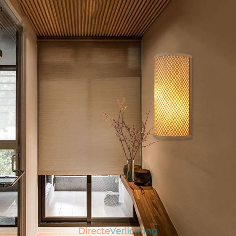 Halfcilindrische Bamboe Wandlamp Creatieve Nachtkastje Wandlamp Trappen Landelijke Verlichting