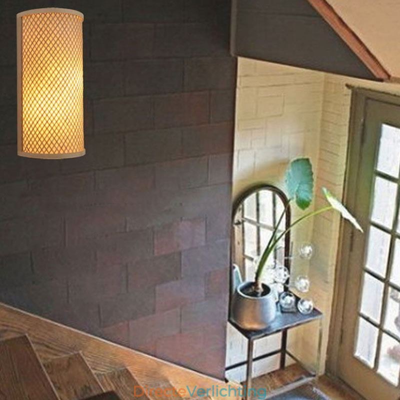 Halfcilindrische Bamboe Wandlamp Creatieve Nachtkastje Wandlamp Trappen Landelijke Verlichting