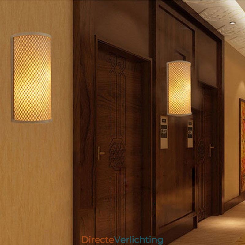 Halfcilindrische Bamboe Wandlamp Creatieve Nachtkastje Wandlamp Trappen Landelijke Verlichting