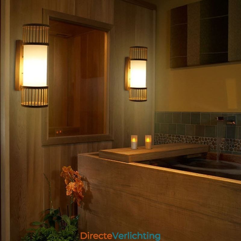 Verticale Bamboe Wandlamp Creatieve Ronde Wandlamp Nachtkastje Trap Verlichting