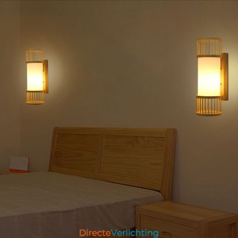 Verticale Bamboe Wandlamp Creatieve Ronde Wandlamp Nachtkastje Trap Verlichting
