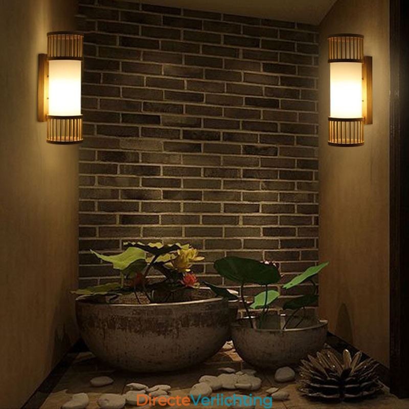Verticale Bamboe Wandlamp Creatieve Ronde Wandlamp Nachtkastje Trap Verlichting