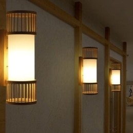 Verticale Bamboe Wandlamp Creatieve Ronde Wandlamp Nachtkastje Trap Verlichting