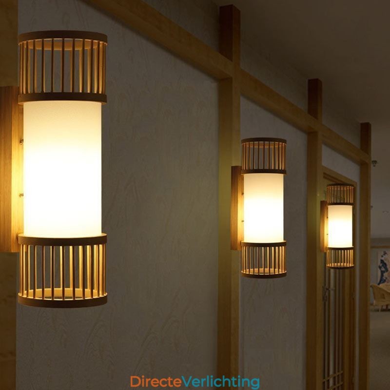 Verticale Bamboe Wandlamp Creatieve Ronde Wandlamp Nachtkastje Trap Verlichting