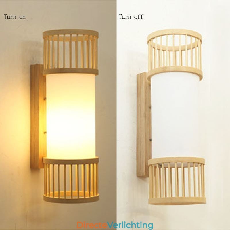 Verticale Bamboe Wandlamp Creatieve Ronde Wandlamp Nachtkastje Trap Verlichting