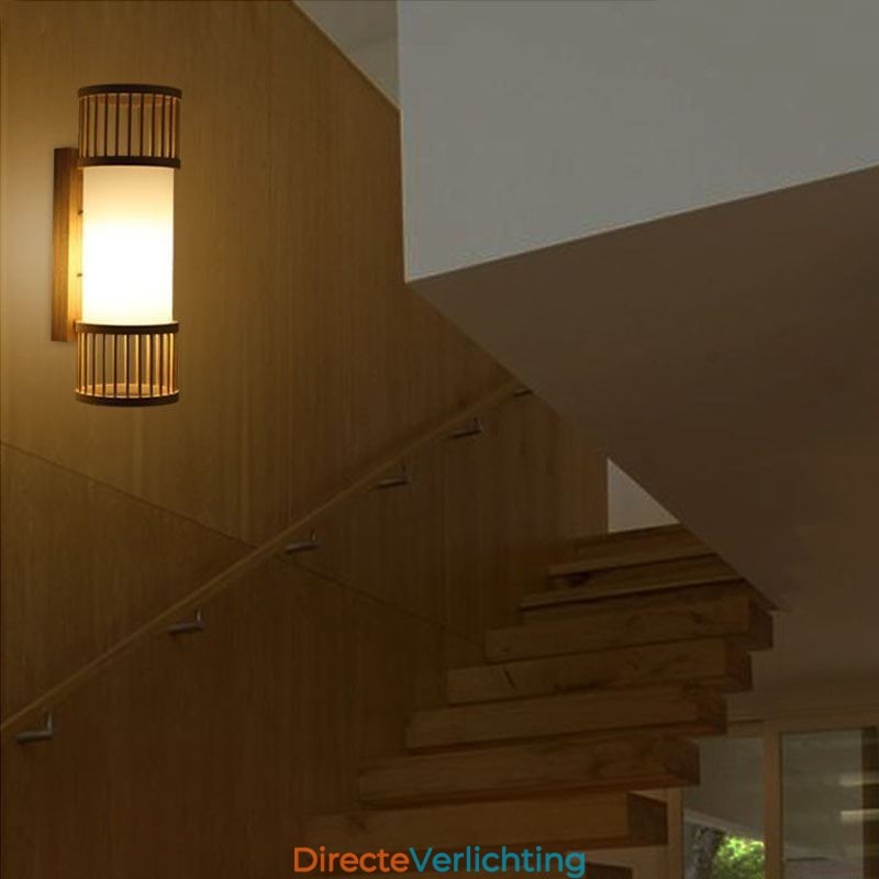 Verticale Bamboe Wandlamp Creatieve Ronde Wandlamp Nachtkastje Trap Verlichting
