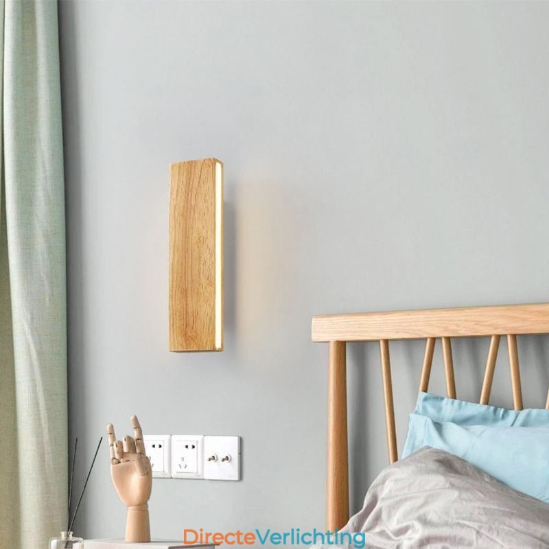 Moderne wandlamp van hout, entree, gangpadverlichting, Scandinavische wandlamp voor op het bed