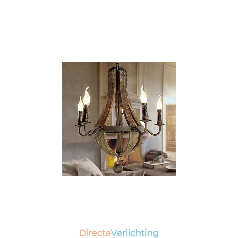 Kroonluchter 5 lampen Vintage Retro Landelijk Wonen Eetkamer Metaal