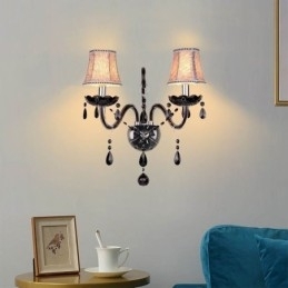 Europese stijl kristallen wandlamp zwarte twee lichts kaars wandlamp