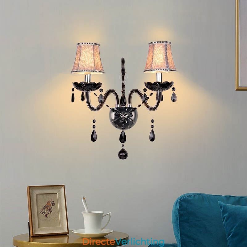 Europese stijl kristallen wandlamp zwarte twee lichts kaars wandlamp