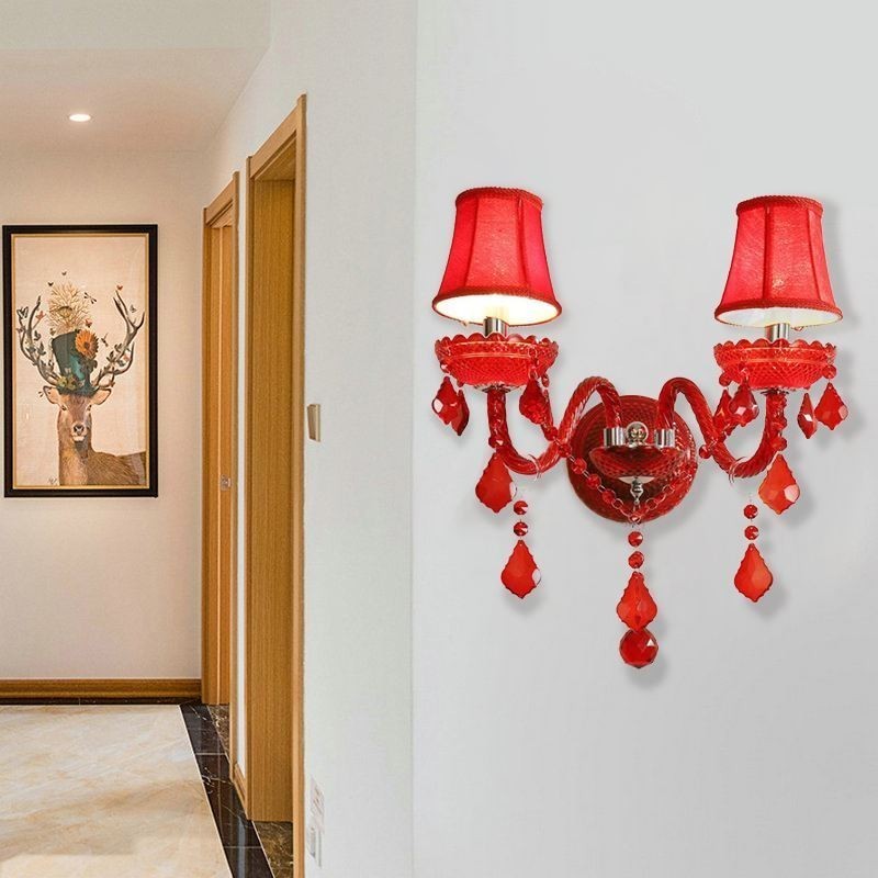 Europese Kristallen Wandlamp Rode Kleur Licht