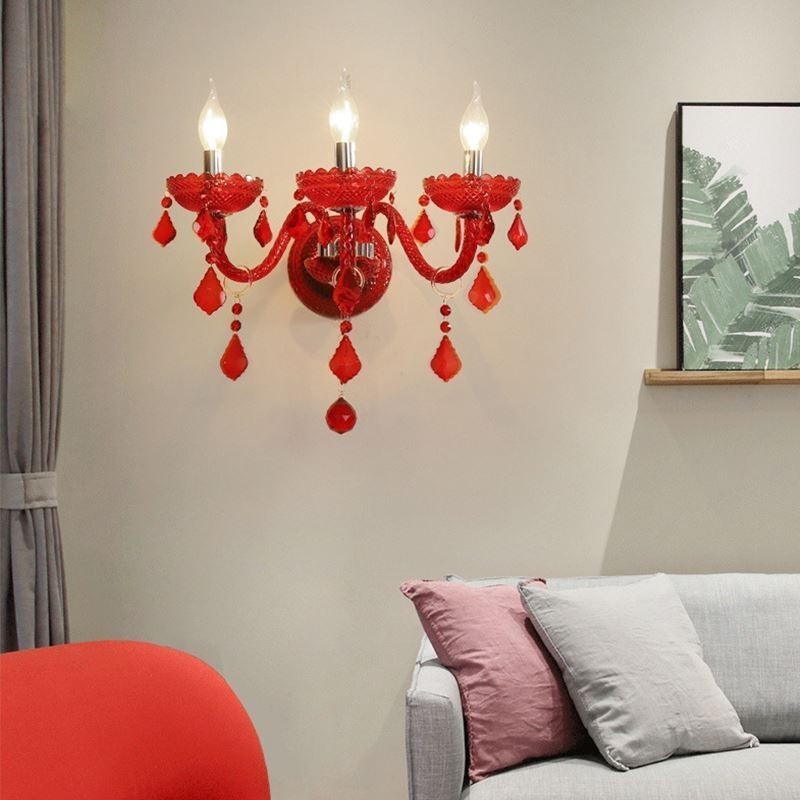 Europese Kristallen Wandlamp Rode Kleur Licht