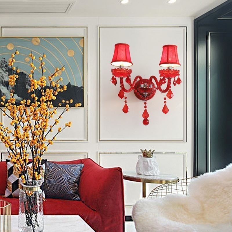 Europese Kristallen Wandlamp Rode Kleur Licht