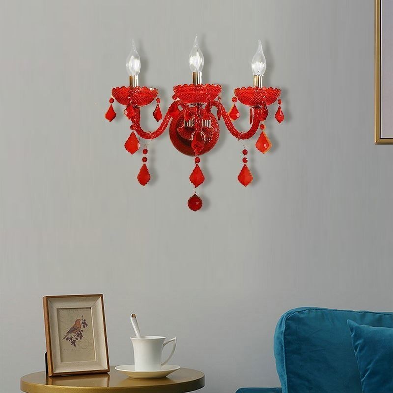 Europese Kristallen Wandlamp Rode Kleur Licht