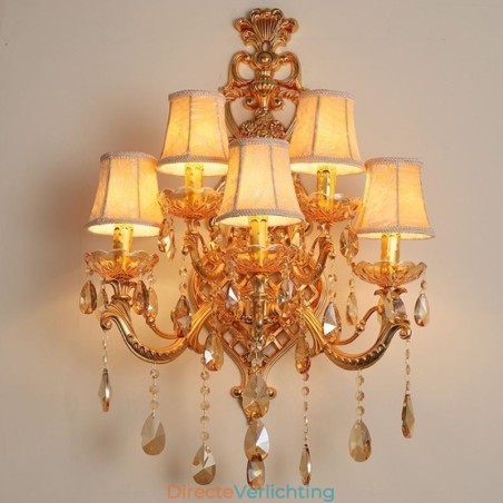 Luxe kristallen wandlamp Europese wandlamp van zinklegering met vijf lampen Luxe kristallen wandlamp Europese wandlamp van zinklegering met vijf lampen