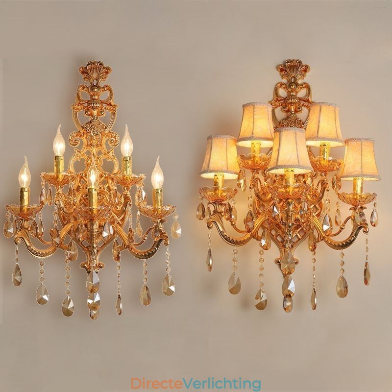 Luxe kristallen wandlamp Europese wandlamp van zinklegering met vijf lampen
