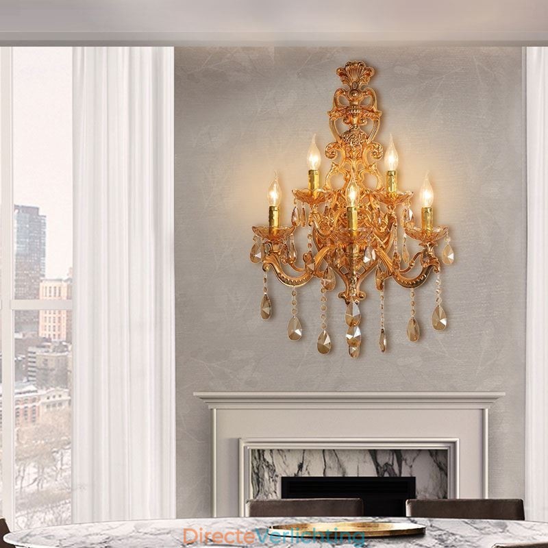 Luxe kristallen wandlamp Europese wandlamp van zinklegering met vijf lampen