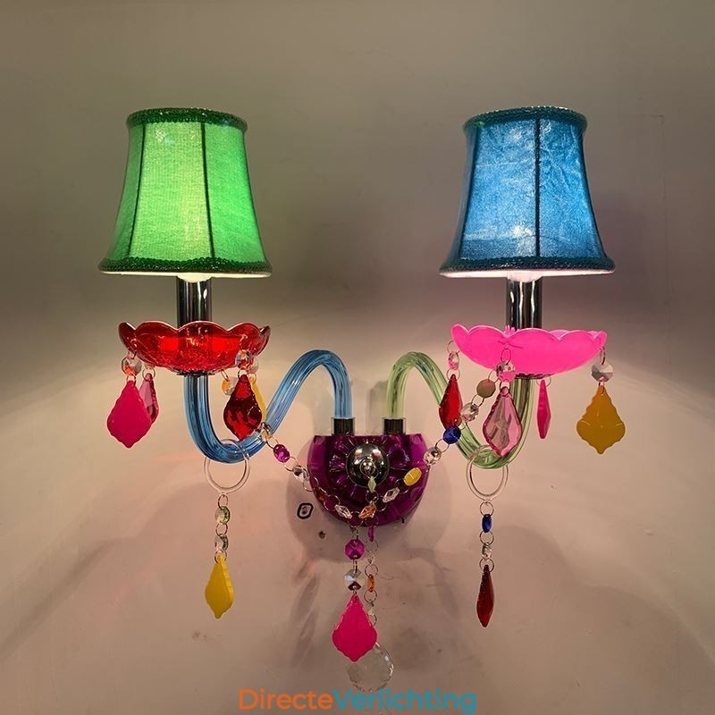 Kleurrijke kristallen wandlamp Europese wandlamp met twee lampen