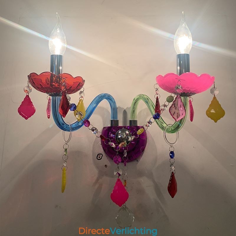 Kleurrijke kristallen wandlamp Europese wandlamp met twee lampen