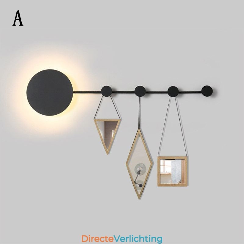 Moderne wandlamp, ronde wandlamp, zwarte haak, wandlamp, nachtkastjeverlichting