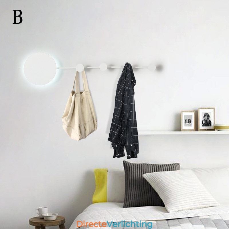 Moderne wandlamp, ronde wandlamp, zwarte haak, wandlamp, nachtkastjeverlichting