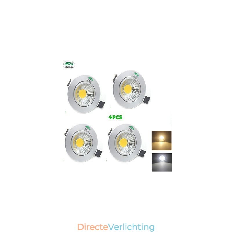 4PCS Zweihnder 3W 300Lm COB Plafondlamp Downlight Warm Wit Licht