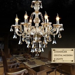 Kroonluchter Cognac Kleur Kristal Modern 6 Lampen Hedendaags Glas