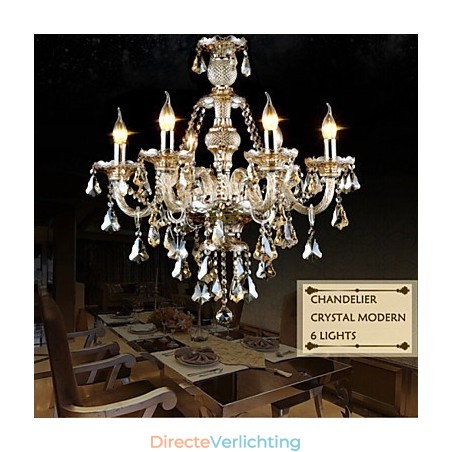 Kroonluchter Cognac Kleur Kristal Modern 6 Lampen Hedendaags Glas Kroonluchter Cognac Kleur Kristal Modern 6 Lampen Hedendaags Glas