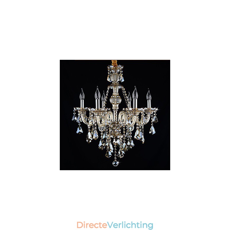 Kroonluchter Cognac Kleur Kristal Modern 6 Lampen Hedendaags Glas