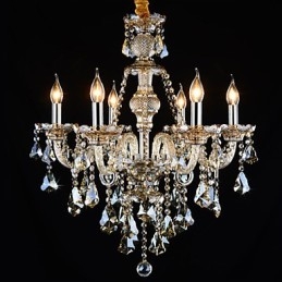 Kroonluchter Cognac Kleur Kristal Modern 6 Lampen Hedendaags Glas