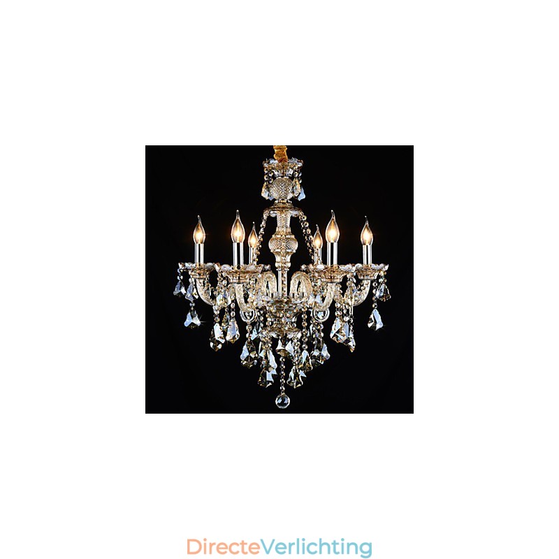 Kroonluchter Cognac Kleur Kristal Modern 6 Lampen Hedendaags Glas