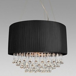 Kristallen plafondlamp met 5 lampen in zwarte stoffen kap