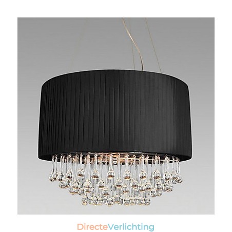 Kristallen plafondlamp met 5 lampen in zwarte stoffen kap Kristallen plafondlamp met 5 lampen in zwarte stoffen kap