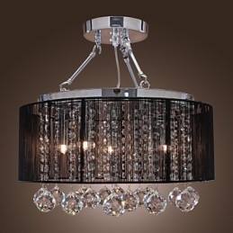 Moderne kristallen plafondlamp met 5 lampen, zwarte stoffen kap