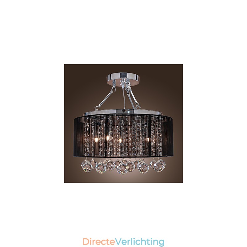 Moderne kristallen plafondlamp met 5 lampen, zwarte stoffen kap