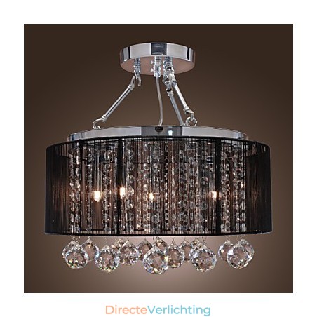 Moderne kristallen plafondlamp met 5 lampen, zwarte stoffen kap Moderne kristallen plafondlamp met 5 lampen, zwarte stoffen kap